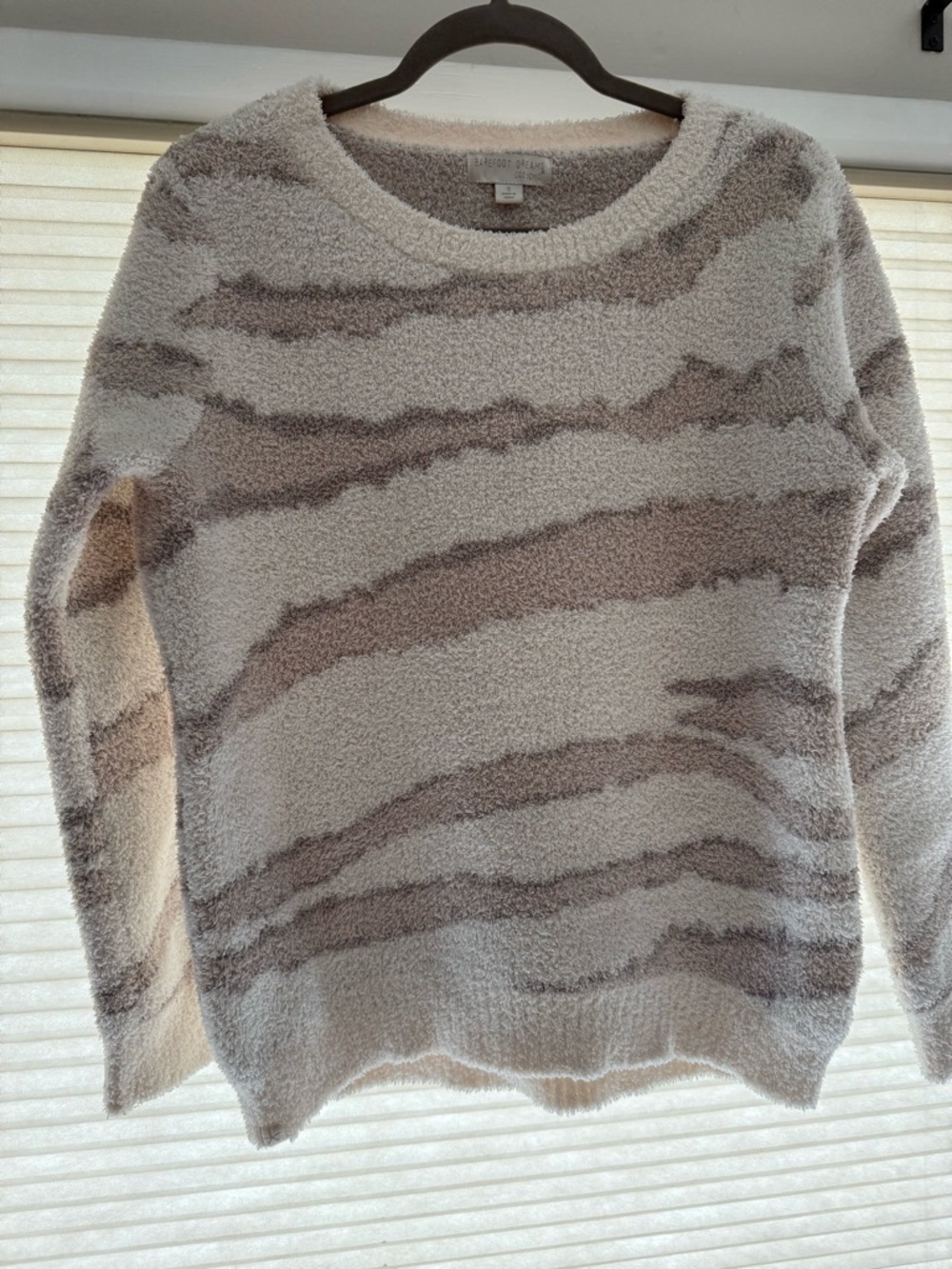 Barefoot dreams Cozychic Taupe Striped Plush Sweater